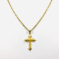 Solid Diamond Cut Rope with Cross 14k Yellow Gold - ONeil's Jewelry 