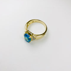 Woman's Blue Topaz and Diamond Ring 14k Yellow Gold - ONeil's Jewelry 