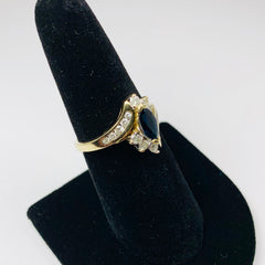 Stylish Vintage Sapphire and Diamond Ring 14k Yellow Gold - ONeil's Jewelry 