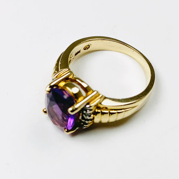 Vintage Amethyst and Diamond Ring 10k Yellow Gold - ONeil's Jewelry 