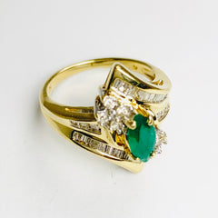 Vintage Beautiful Emerald and Diamond Cluster Ring 14k Yellow Gold - ONeil's Jewelry 