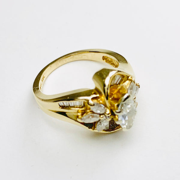 Vintage Diamond Cluster Baguette Ring 14k Yellow Gold - ONeil's Jewelry 