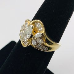 Vintage Diamond Cluster Baguette Ring 14k Yellow Gold - ONeil's Jewelry 