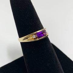 Vintage Woman's Amethyst and Diamond Ring 14k Yellow Gold - ONeil's Jewelry 