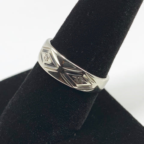 Vintage Men's Diamond Wedding Band 14K White Gold - ONeil's Jewelry 