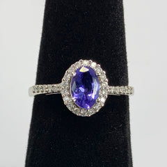 Petite Tanzanite and Diamond Halo Ring 14k White Gold - ONeil's Jewelry 