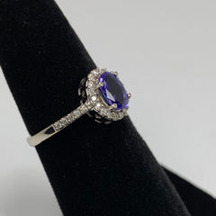 Petite Tanzanite and Diamond Halo Ring 14k White Gold - ONeil's Jewelry 