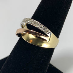 Beautiful Woman's Tri-color Diamond Ring 14k Gold - ONeil's Jewelry 