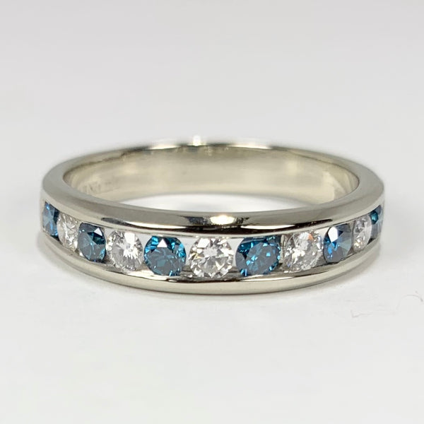 Woman's Fancy Blue and White Diamond Ring 14k White Gold - ONeil's Jewelry 