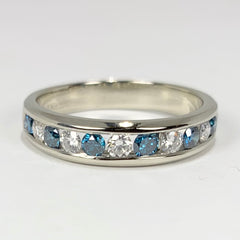 Woman's Fancy Blue and White Diamond Ring 14k White Gold - ONeil's Jewelry 