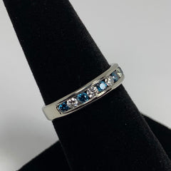 Woman's Fancy Blue and White Diamond Ring 14k White Gold - ONeil's Jewelry 