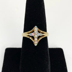 Vintage Woman's Unique Opal and Diamond Cross Ring 10k Yellow Gold - ONeil's Jewelry 