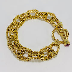 Vintage Woman's Big and Bold Double Rope Link Bracelet 14k Yellow Gold - ONeil's Jewelry 