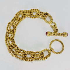 Vintage Woman's Big and Bold Double Rope Link Bracelet 14k Yellow Gold - ONeil's Jewelry 